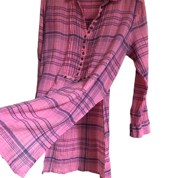 PILCRO Anthropologie Women’s Pink Plaid Long Sleeve Button Front Top Size XS - Picture 3 of 11